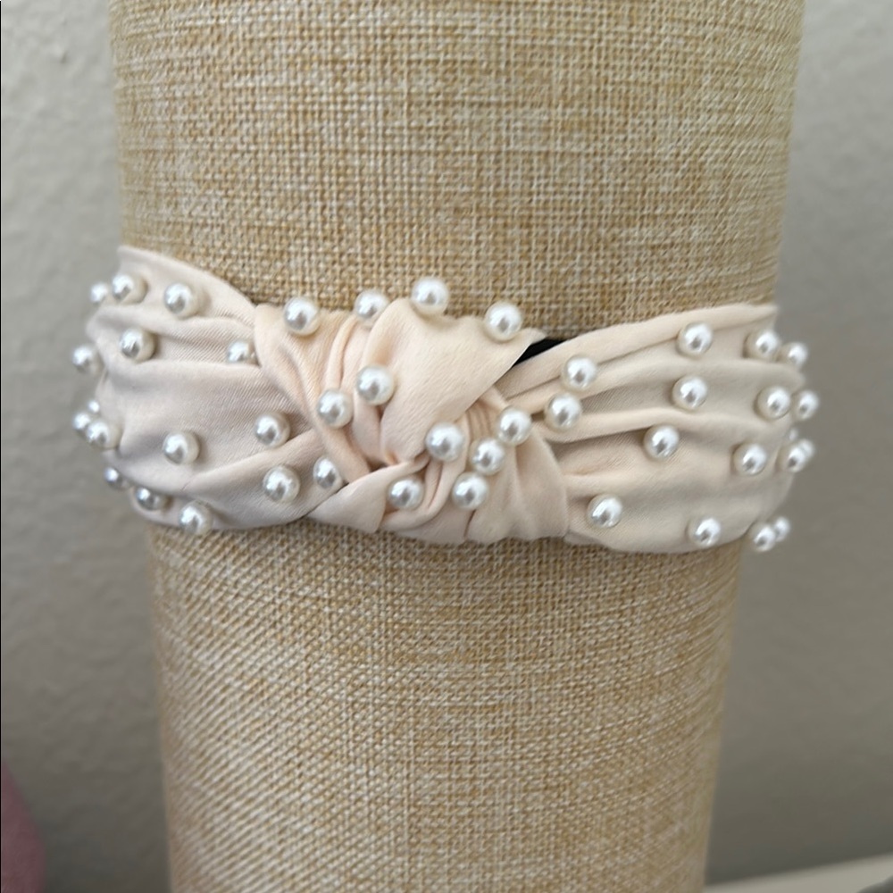 Elegant Pearl-Embellished Cream Headband